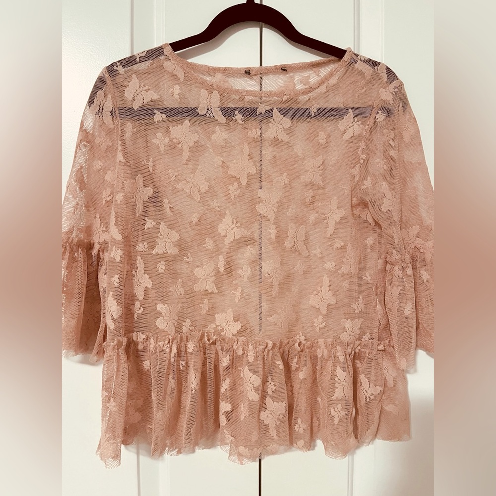 Primark - light pink, mesh, butterfly layering top